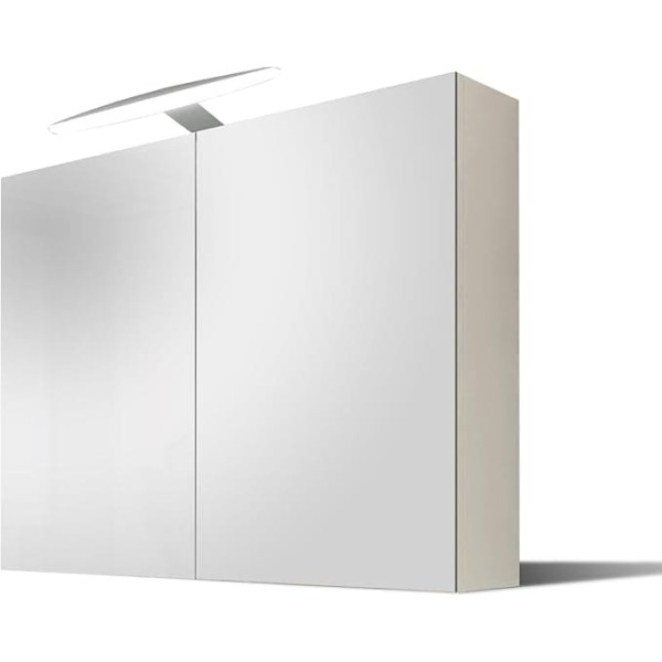 Artforma Bathroom Mirror Cabinet with Lumen Mirror Light, Bathroom Lamp (70 x 60 x 17 cm), Alpine White, Bathroom Cabinet, Illuminated Bathroom Cabinet, Storage Space and Socket in White