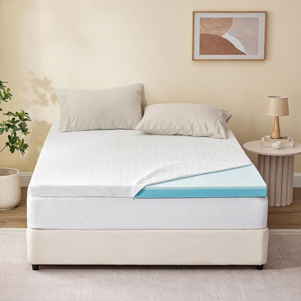 Ruikasi Mattress Topper 180 x 200 cm - Oeko-Tex Certified 2-in-1 Mattress Topper, 2 cm Body-Appropriate H2 Visco Memory Foam + 5 cm Supportive H3 Cold Foam for Box Spring Bed with Removable Cover