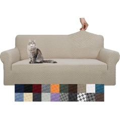 ‎Yemyhom YEMYHOM Jacquard Couch Cover, High Stretch Sofa Covers for 3 Cushions Pet Dog Cat Safe Slipcover Non-Slip Magic Elastic Furniture Protector (Sofa, Khaki)