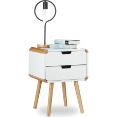 Relaxdays Bedside Table with 2 Drawers, Wooden Nightstand, Compact Bedroom Dresser, HxWxD: 50 x 40 x 40 cm, White