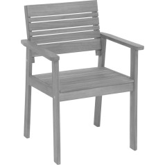 Greemotion Maui Wooden Garden Armchair, Solid FSC 100% Acacia Wood Garden Chair with Armrests for Balcony and Terrace, Single Hardwood Lounge Chair, Outdoor Patio Furniture, approx. 58 x 83 x 56 cm, Grey