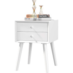 Costway Bedside Table with 2 Drawers, Bedside Cabinet for Box Spring Bed, Wooden Side Table, Modern Bedside Table 40 x 40 x 59 cm (White)