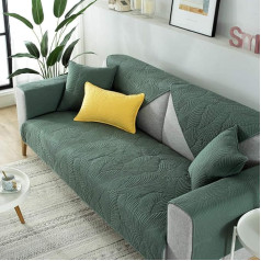 Homeen Kitchen Blankets for Couch, Throw for Sofa, Quilted Couch Covers Made of Cotton, Modern Non-Slip Sofa Covers, Fabric Couch Protection, Protective Cover with Banana Leaf Pattern, Dark Green, 90