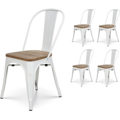 Kosmi . FR - Set of 4 White Metal Chairs and Clear Wood Seat Industrial Style