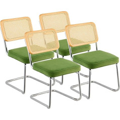 Vevor Rattan Chairs, Set of 4, Modern Dining Chairs, Padded Velvet Accent Chair with Rattan Backrest, Retro Dining Kitchen Chair for Living Room, Bedroom, Reading Room, Green