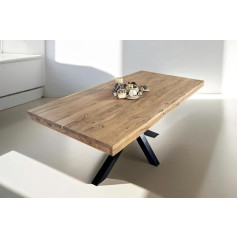 SAM Rio Dining Table 160 x 85 cm Natural Coloured Acacia Wood Spider Frame Metal Black Straight Edges