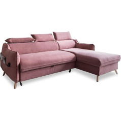 Miuform Corner Sofa with Bed Function and Bed Box Headrest, Sweet Harmony Corner Sofa, Living Area Sofa Bed, Easy Clean Fabric Velvet (Dusky Pink, Right Aligned)
