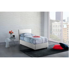 Talamo Italia - Brunella Single Bed with Fabric Upholstery - 100% Made in Italy - Front Opening - Includes Mattress 80 x 190 cm - White