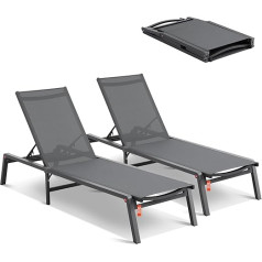 Vevor Outdoor Chaise Lounge Chairs, Aluminium Patio Deck Chairs with 5 Adjustable Positions, Folding Pool Deck Chairs, Deck Chairs and Fully Flat Sun Chairs for Patio