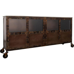 Massivmoebel24.De Heavy Industry Sideboard Made of Solid Wood #215 Mango Wood - Brown Varnished 4 Compartments + Glass Doors 180 x 40 x 90 cm Chest of Drawers TV Sideboard TV Board