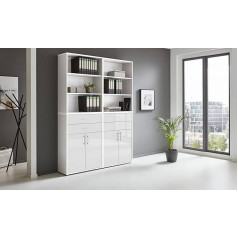 Bmg Möbel Office Edition Set 20 Filing Cabinet with Metal Handles Made in Germany (White/White High Gloss)