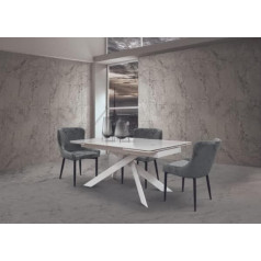 Mar.c.a. Design - White Metal Extendable Dining Table with Glass Ceramic Table Top, Designer Dining Table for Modern Furniture, Kitchen Table 160 x 90 x 76 cm