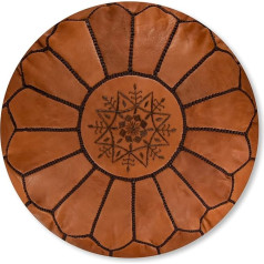 Poufs&Pillows Moroccan Genuine Leather Pouf, Handmade, Filled, Ottoman, Bean Bag, Footstool, Pouf (Caramel Brown)