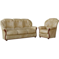 Vente-Unique Sofa Set Leather 3+1 - Buffalo Leather - Beige - Daphne