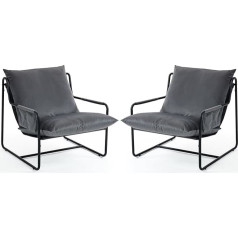 Tianshu Velvet Sling Accent Armchair, Set of 2, Armchairs with Removable Cushion, Metal Frame, Living Room with Storage Bag, Suitable for Living Room, Bedroom, Reading Office (Grey)