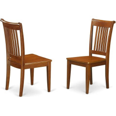 East West Furniture Portland Slatted Wooden Dining Chairs - Set of 2 - Saddle Brown