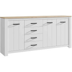 Forte Elara Chest of Drawers with 3 Doors and 4 Drawers, Composite Wood, Matt White / Bianco Oak, 206 x 95.7 x 42.2 cm