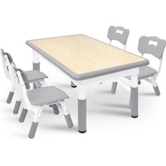 Froadp Children's Table with 4 Chairs, Plastic Children's Seating Set, Height Adjustable, Children's Table, Chair Set, Children's Furniture, Multifunctional Seating Set for Boys and Girls Aged 2-10