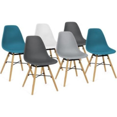 Idmarket - Set of 6 chairs Sandra Mix Color White, Light Grey, Dark Grey x2, Duck Blue x2