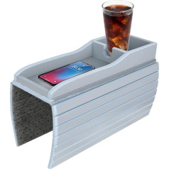 Btstil Bamboo Sofa Tray, Sofa Tray Non-Slip Armrest Couch Tray with Mobile Phone Slot & Drink Holder (Grey A)