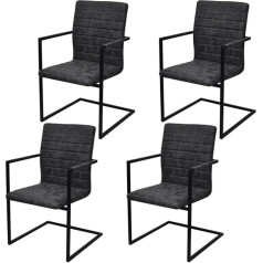 Festnight Set of 4 Cantilever Dining Room Chairs, Kitchen Chair with Armrests, Black Ribbed