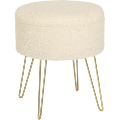 Woltu Stool with Storage Space Upholstered Stool Velvet Fabric Golden Metal Legs Small Stool Toy Box Diameter 39 x Height 44 cm Padded Footstool Storage Stool Cream White