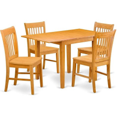 East West Furniture NDNO5-OAK-W Norden 5 Piece Modern Wooden Rectangular Table with Dropleaf and 4 Dining Chairs, 30