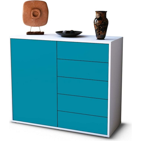 Stil.zeit Style.Zeit Sideboard Cecilia / Body White Matt / Front Colour Design (92 x 79 x 35 cm) Push-to-Open Technology & Smooth Running Rails