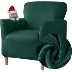 Highdi Stretch Armchair Cover, Elastic Velvet Sofa Cover, Club Chair Cover, Soft Armchair Protector with Armrest, Seat Cover for Armchairs with Armrest, Covers for Armchairs (Dark Green)