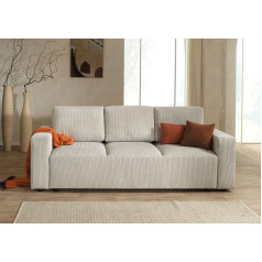Lisa Design Livy 3-Seater Sofa Bed with Storage Box Made of Corduroy Beige