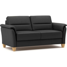 Cavadore Palera Leather 3-Seater Sofa / Country House Couch with Spring Core + Solid Wooden Feet / 179 x 89 x 89 cm / Leather Black