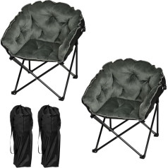 Woltu Recliner Chairs, Set of 2, Armrest Chairs, Upholstered Chairs, Foldable, Moon Cahir, Camping Chair, Living Room, Bedroom, Balcony, Made of Velvet Oxford Fabric, with Carry Bag, Black Dark Grey