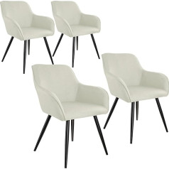 Tectake 800874 Set of 4 Dining Chairs with Armrests, Linen Look, Padded Seat, Black Metal Legs, for Living Room, Dining Room, Kitchen and Office (Cream, No. 404675)