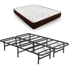 ‎Hogar24 Es HOGAR24 ES Taro Dream Flex Metal Frame + Mattress | Folding Legs | Dimensions: 135 x 190 cm | Set with Metal Slatted Base and Mattress | Under Bed Storage | Colour: Black