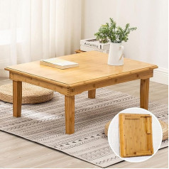 Generisch Japanese Style Bamboo Coffee Table with Folding Legs Low Base Desk for Meditation Altar or Outdoor Antique Square Table for Floating Windows Balcony 70 X