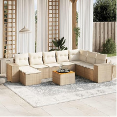 Homgoday Gartensofa-Set 9-teilig mit beigefarbenen Kissen aus Polyrattan, Outdoor-Sofas für den Garten, Loungeset für den Außenbereich, Gartenmöbel Type3257913