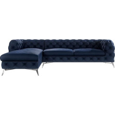S-Style Möbel Maria Corner Sofa, 5-Seater Chesterfield Corner Sofa, for Living Room, Lounge, Couch with Chrome-Plated Feet, Furniture, Freestanding Upholstery, Sofas, Couches, Left, Dark Blue, 305 x