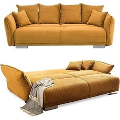 Luma-Home Schönes Für Dein Zuhause Big Sofa 242 x 131 cm with Sleep Function, Storage Space, Armrest Adjustment, Lounge Couch with Spring Core and Wave Suppression, Lying Surface 168 x 199 cm, Cord Cover in Gold Ochre Yellow / 17213