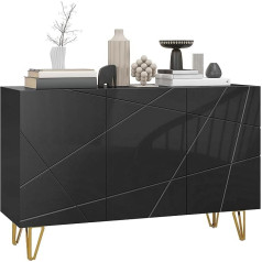 Homcom Storage Cabinet with 2 Cabinets and 3 Adjustable Levels, Modern Sideboard with Metal Legs, 120 x 40 x 75 cm, Black and Gold