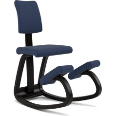 Varier Variable Plus - Iconic Kneeling Chair with Padded Backrest - Black Wood / 100% Recycled Polyester, Blue Quality Fabric