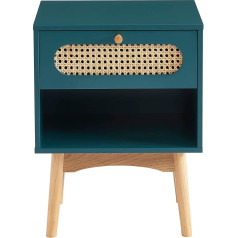 Baïta BAÏTA Sixtin Duck Blue and Rattan Weave Bedside Table