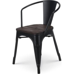 Kosmi - Black Metal Chair and Dark Wood Industrial Factory Factory Metal Black Mat, Dark Wood Seat and Armrests