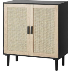 Vevor Rattan Chest of Drawers 1 Piece Storage Cabinet with 2 Magnetic Doors Sideboard Buffet Cabinet with Adjustable Shelves Ideal for Hallway Entrance Area Living Room or Kitchen