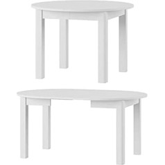 MPS Practical Uranium Table, 110 x 110 cm, Kitchen Table, Dining Room Table, Living Room, Round Table, 160 x 110 x 76 cm, 4 Table Feet, Extendable Table, Modern (Matte White)
