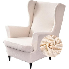 ‎Highdi Highdi 2-Piece Jacquard Knitted Fabric Wing Chair Cover, Armchair Throws, Wing Chair Protective Covers, Elastic Chair Cover with Armrest, High Backrest, Universal (Beige)