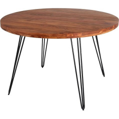 Riess Ambiente Scorpion Round Dining Table 120 cm Natural Acacia Hairpin Legs Retro Design Stylish Dining Table for Your Dining Room
