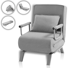 Makika TED 3-in-1 Sofa Bed with Armrests - Bed Function - Adjustable Backrest - Includes Pillow - Up to 200 kg - Folding Chair Recliner Sofa Bed Folding Bed Guest Bed Living Room Grey