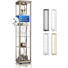 K-Möbel Glass Display Case in Sonoma Oak (176 x 37 x 33 cm) with 4 Height-Adjustable Glass Shelves, Mirror, Lock, LED Model Car Display Cabinet, Sonoma Oak - Display Cabinet Oak - Collector's Display