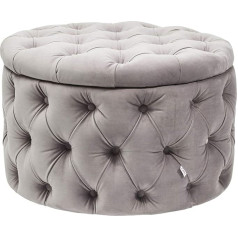 Kare Design Desk Storage Chest Round Silver Grey Storage Space Diameter 73 cm Velvet Look Easy Care