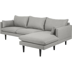 Ac Design Furniture Sune Corner Sofa with Chaise Longue for 3 People, Upholstered Flat Weave Sofa with 2 Cushions and Black Wooden Legs, W: 242 x H: 83 x D: 153 cm, Grey